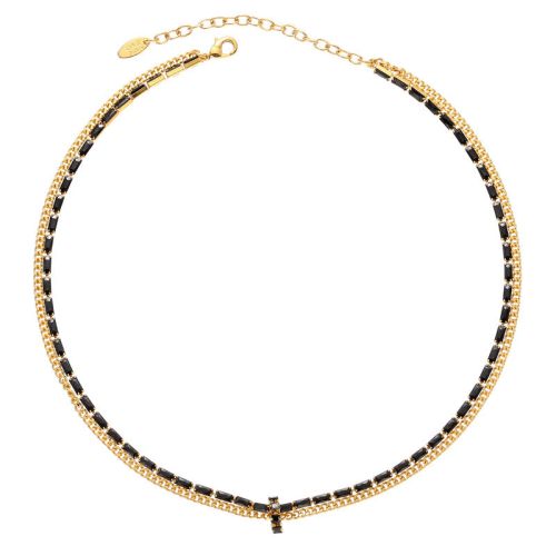 Black and Gold Layered Tennis Chain Necklace | QT2203