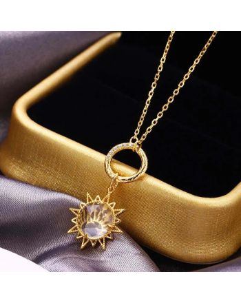 14K Gold Clear Quartz Sunburst Necklace | TB1475