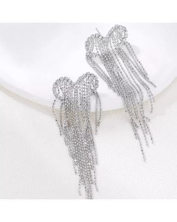 Light Luxury Open Heart Tassel Earrings, Long Heart Earrings | A8451