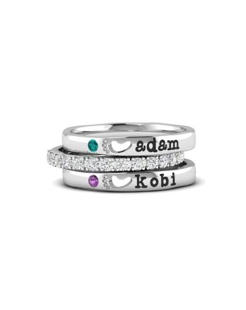 Foot Prints Custom Name Stacking Ring Birthstone Ring | TP003