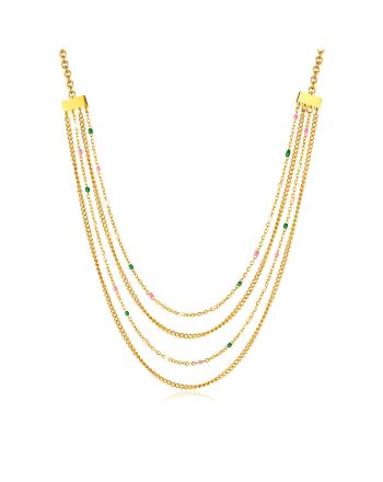 Multi Strand Gold Chain Necklace with Color Beads | GX2336